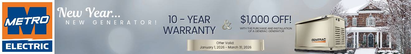Purchase a Generac Home Standby Generator and receive a FREE 10-year extended-limited warranty, 3-Year Generator Maintenance, $1000 off and 1st Year of Generator Monitoring with purchase and installation.