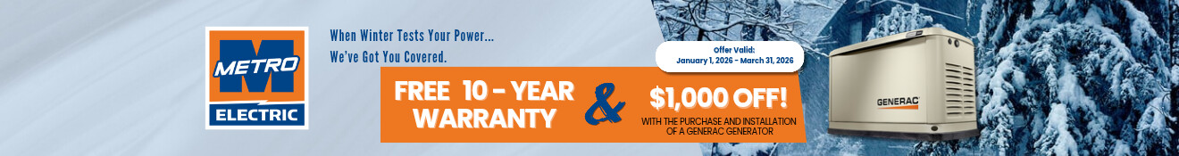 Purchase a Generac Home Standby Generator and receive a FREE 10-year extended-limited warranty, 3-Year Generator Maintenance, $1000 off and 1st Year of Generator Monitoring with purchase and installation.