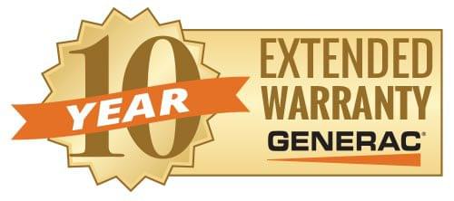 Logo for a 10-year Generac extended warranty.